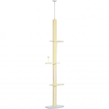 Árbol rascador para gatos PawHut altura ajustable 3 niveles amarillo 220/260x47x34 cm