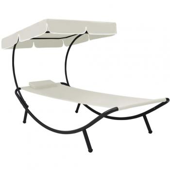 Tumbona de exterior con dosel y almohada blanco crema
