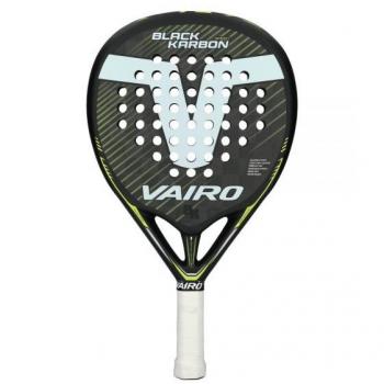 Pala de Pádel Vairo Black Karbon Speed 2023 - Diseño moderno, núcleo de goma EVA, superficie de fibra de carbono, forma híbrida, balance medio-alto, ideal para jugadores intermedios y avanzados