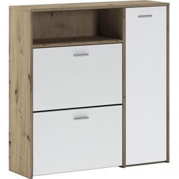 Mueble de entrada multifuncional con percheros y almacenamiento, 92x27h94 cm, en roble y blanco