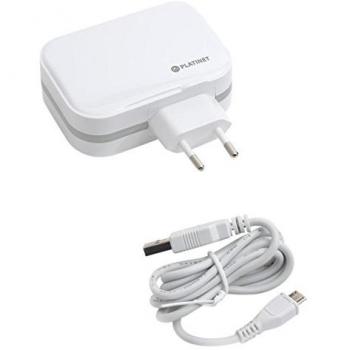 Platinet 43724 6,8 A 1 m 4 x USB Cargador de Pared Plus Cable Micro USB – Blanco