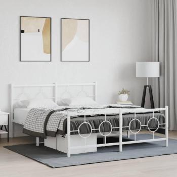 Cama metal pediátrica blanca con cabecero y estribo 160x200 cm