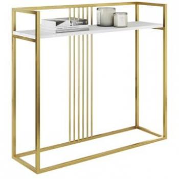 Consola Oswego 109, dorada y blanca, estructura de metal, 100 x 90 x 30 cm
