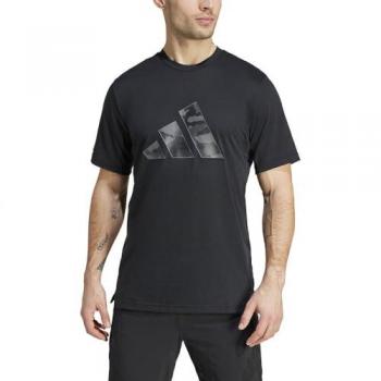 Camiseta corta de hombre Adidas Train Essentials Camo con logo gráfico, color negro, talla S