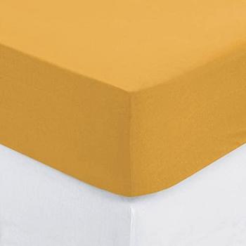Sábana ajustable de algodón color mostaza 140x190cm elástico H 30 cm - Atmosphera
