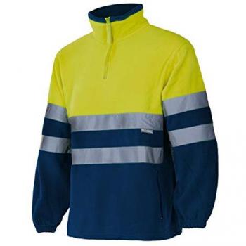 Forro Polar Bicolor Alta Visibilidad Azul Marino y Amarillo Flúor con Puños Elásticos Talla M Velilla 182