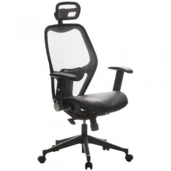 hjh OFFICE 653050 AIR-PORT Silla de oficina, asiento de piel negro, respaldo tejido en malla gris