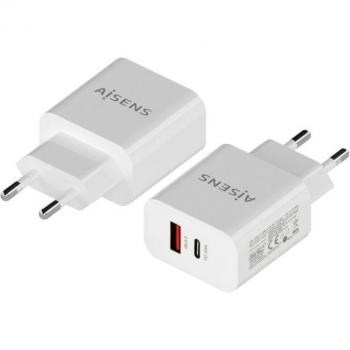 Aisens A110-0681 Cargador de Pared 20W con 1x USB Tipo-C y 1x USB-A Blanco