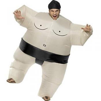 Smiffys-34501 Disfraz de Luchador de Sumo, Body Hinchable con Adorno para la Cabeza, Color Blanco, Tamaño único