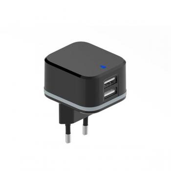 Cargador USB HQ-Power con 2 Puertos USB de Carga Rápida, 5V 3.4A 17W, Ideal para Teléfonos Móviles, Smartphones, Tabletas y GPS en Color Negro