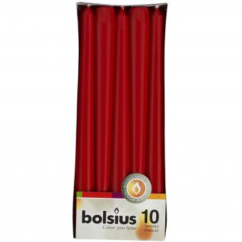 Bolsius Tapered Candles Velas cónicas para Cena, Cera de parafina, Rojo, 24,5 cm, 10