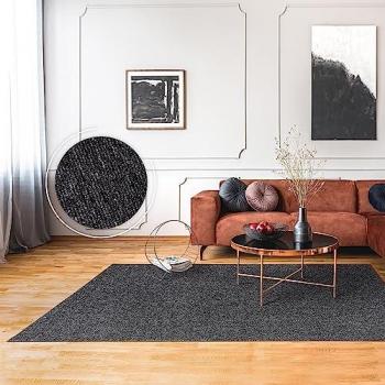Alfombra Rectangular Barcelona 610, 160x220 cm, 8 mm de altura, Pelo Corto Melange, Lavable y Resistente para Sala de Estar en Color Antracita