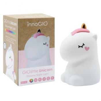 Lámpara de compañía Giounicorn para bebé Innogio - Luz nocturna, diseño de unicornio, LED suave, portátil, recargable, con temporizador y opciones de brillo ajustable