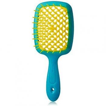 Janeke Superbrush Large Paddle Hair Brush Turquoise with Yellow