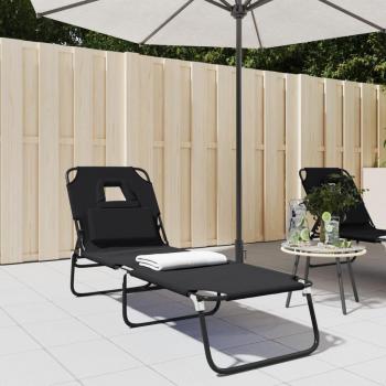 Tumbona plegable de acero con recubrimiento en polvo y tela Oxford negra