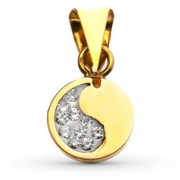 Colgante Inmaculada Romero Oro 18k Niña Yin y Yang 9 Mm con Circonitas Liso Medalla Virgen del Carmen Oro 18k Colgante 14 mm Cerco Tallado Unisex