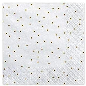 Servilletas Color Blanco con Lunares doradas, 33 x 33 cm, 1 Pack