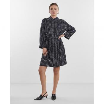 Yas - Vestido corto camisero manga larga con botones frontales, cuello clásico, cintura ajustable y puños en las mangas