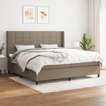 Cama Box Spring con Colchón Viscoelástico Acolchado Reversible Tela Gris Taupe 200x200 cm