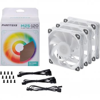 Phanteks M25 Kit 3 Ventiladores Suplementarios DRGB 120mm Blancos