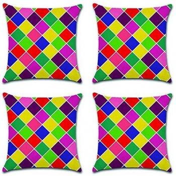HuifengS Funda de Almohada de algodón Colorido geométrico Fundas de cojín de Lino para sofá Cojines Decorativos Home 4 Piezas, 45 x 45 CM