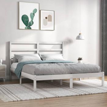 Estructura de cama doble pequeña de madera maciza blanca 120x190 cm