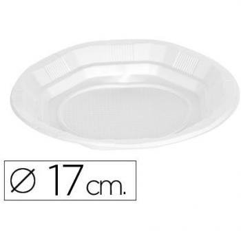 PLATO DE PLASTICO BLANCO LLANO 17CM DE DIAMETRO PAQUETE DE 50