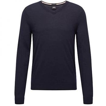 Boss Melba-P V-Neck Knit Sweater for Men, Slim Fit, Dark Blue, Size XL