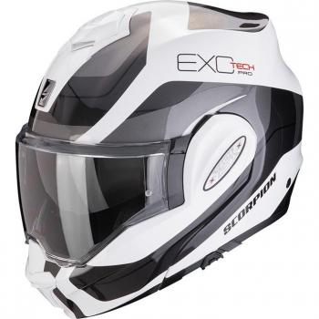 Casco Modular Scorpion EXO-TECH EVO PRO Commuta Blanco-Rojo con diseño aerodinámico, sistema de ventilación avanzado, interior desmontable y lavable, visor solar integrado, homologación ECE 22.05 y cierre