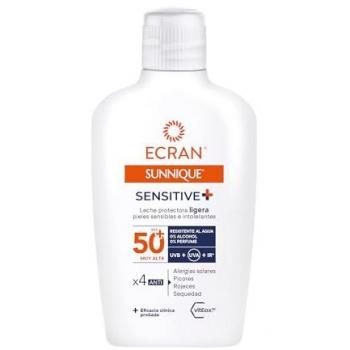 Leche Protectora Ligera FPS 50+ para Pieles Sensibles con Pantenol, Resistente al Agua, Sin Perfume ni Alcohol - Ecran 200ml