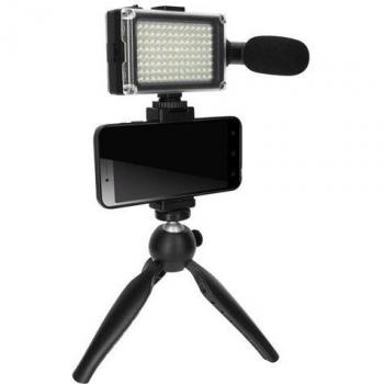 Kit de Vlogging con Trípode Plegable, Micrófono y Foco LED Puluz