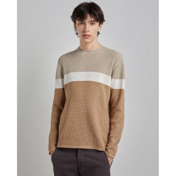 Easy Wear Jersey cuello redondo estampado rayas tricolor de hombre