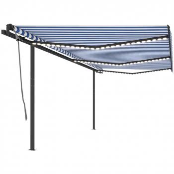 Toldo retráctil manual con luz LED azul y blanco 6x3,5 m