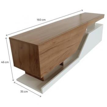 Mueble para TV Ceelias - 160 x 35 x 46 cm - Blanco y Marrón Oscuro, Moderno con 2 Puertas