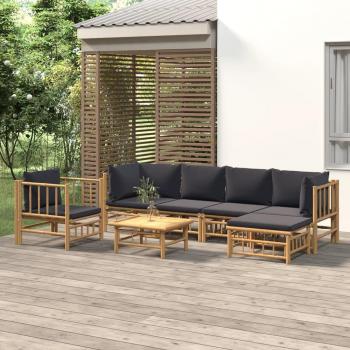 7-Piece Bamboo Garden Lounge Set with Dark Grey Cushions