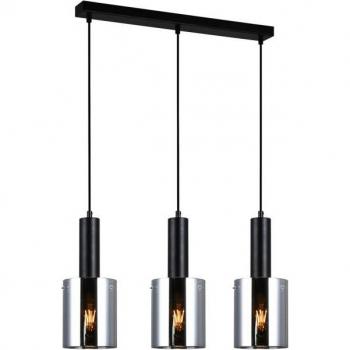 Lámpara colgante moderna Sardo Black - Lámpara colgante moderna negra con 3 luces y pantalla ahumada, E27