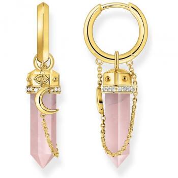 Thomas Sabo Gold Plated Hoop Earrings with Rose Quartz Pendant and Symbols CR722-414-9