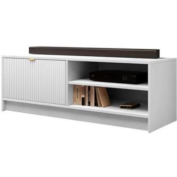 Mueble TV Comfivo J100 Blanco 120x40x40cm con Puerta y Asa de Aluminio Dorado