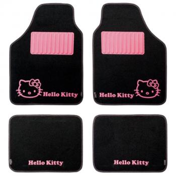 Hello Kitty KIT3013 Juego Alfombras moqueta de Coche talonera Dibujo de Minnie Mouse Disney Universales, Negro/Rosa
