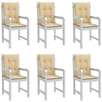 Cojines de silla de respaldo bajo 6 piezas de tela Beige Mélange 100x50x4 cm