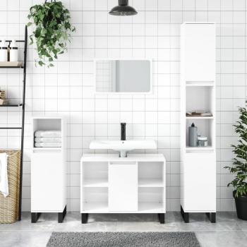Mueble de baño blanco pulido 80x33x60cm madera multicapa con acabado brillante