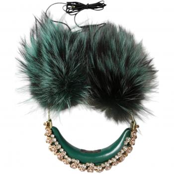 Dolce & Gabbana Women's Green Gold Crystal Fur AUX Headphones