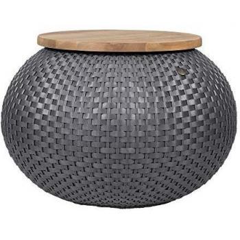 Handed By - Halo - Mesa auxiliar con almacenamiento y placa de madera - Plástico / acacia - Gris oscuro/marrón - 40 x 56 x 56 cm