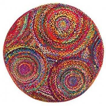 Alfombra Redonda Trenzada de Algodón Multicolor Moderna Yenice 140 cm