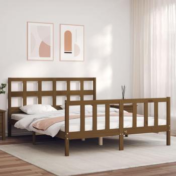 Estructura de cama matrimonio con cabecero de madera en color marrón miel - vidaXL