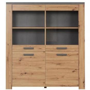Vitrina de 4 puertas con vitrina - H139 cm - Marrón