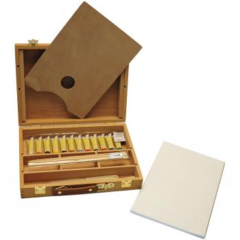 Caja-Caballete de Madera Premium Set de 23 Piezas – Caballete de mesa 32x24cm/ 3 paneles de lienz / 12 pinturas de acrílico/ 4 pinceles/lápiz/Cuchillo de paleta de plástico/paleta