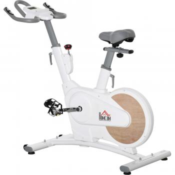 HOMCOM Bicicleta Estática con Resistencia Ajustable, Asiento y Manillar Regulables en Altura, Pulsómetro, Pantalla LCD y Ruedas de Transporte 125x50x98