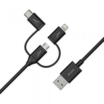 Cable de Carga y Sincronización 3 en 1 USB-A a USB-C, Lightning y Micro-USB 1m Negro
