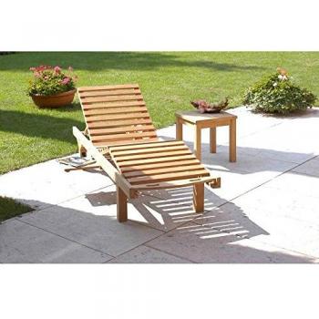 Tumbona de Jardín Reclinable de Teak con Ruedas y Bandeja, 208x65x35cm
